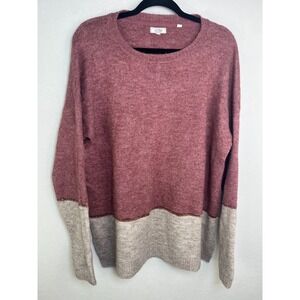 Fat‎ Face Womens 14 Pink Beige Knit Color Block Sweater Jumper Casual Relax